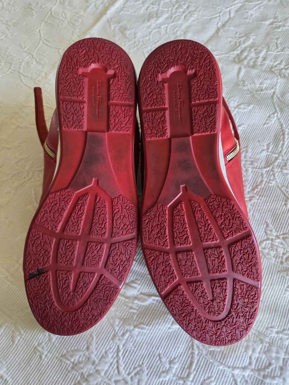 Salvatore Ferragamo | Nayon Red Leather High-Top Sneaker with Gold Logo